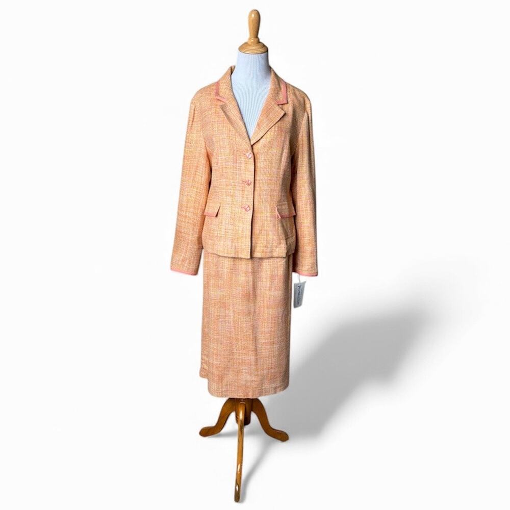 NWT Pendleton Women's Orange 100% Silk Jacket/Midi Skirt Tweed Suit- Size 12